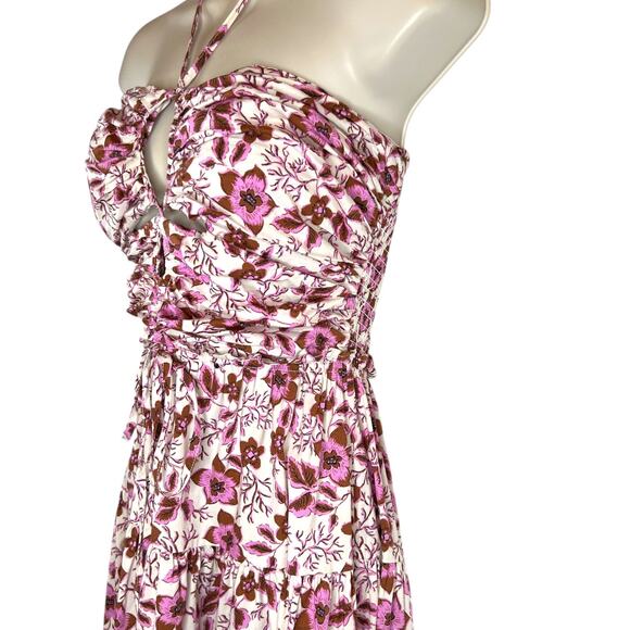 Jason WU Halter Strapless Floral Smocked Midi Dress in Pink Brown Women's Small - Picture 6 of 15